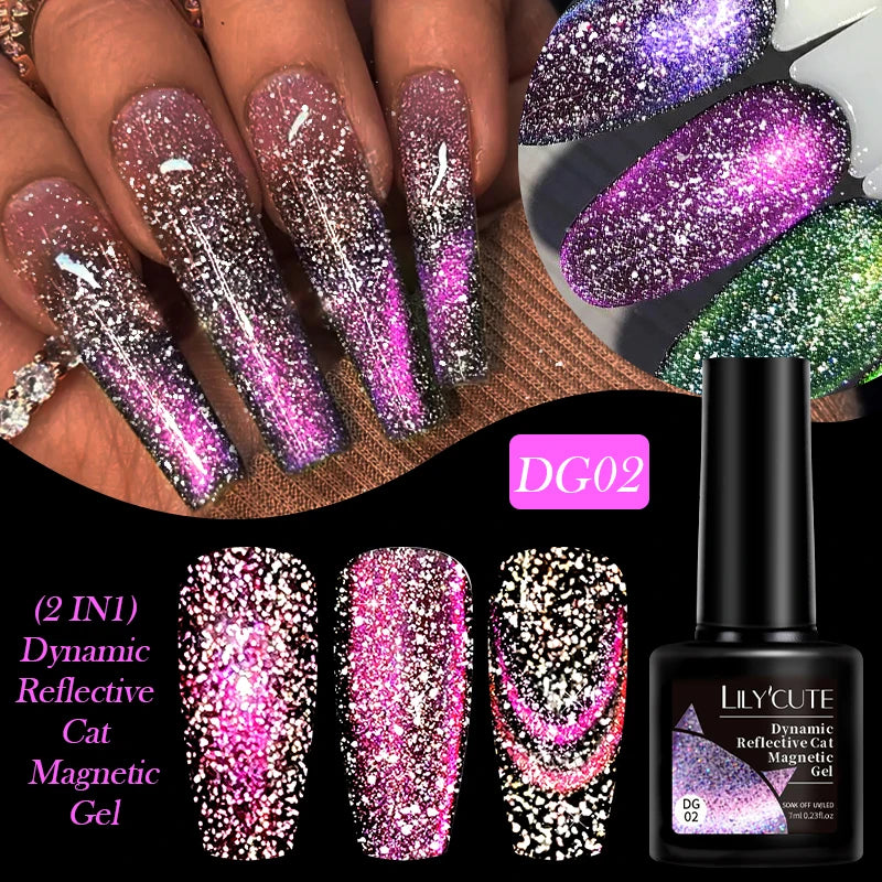 7ml Dynamic Reflective Cat Eye Magnetic Gel – Glitter Soak-Off Nail Polish with 3D Magnet Effect