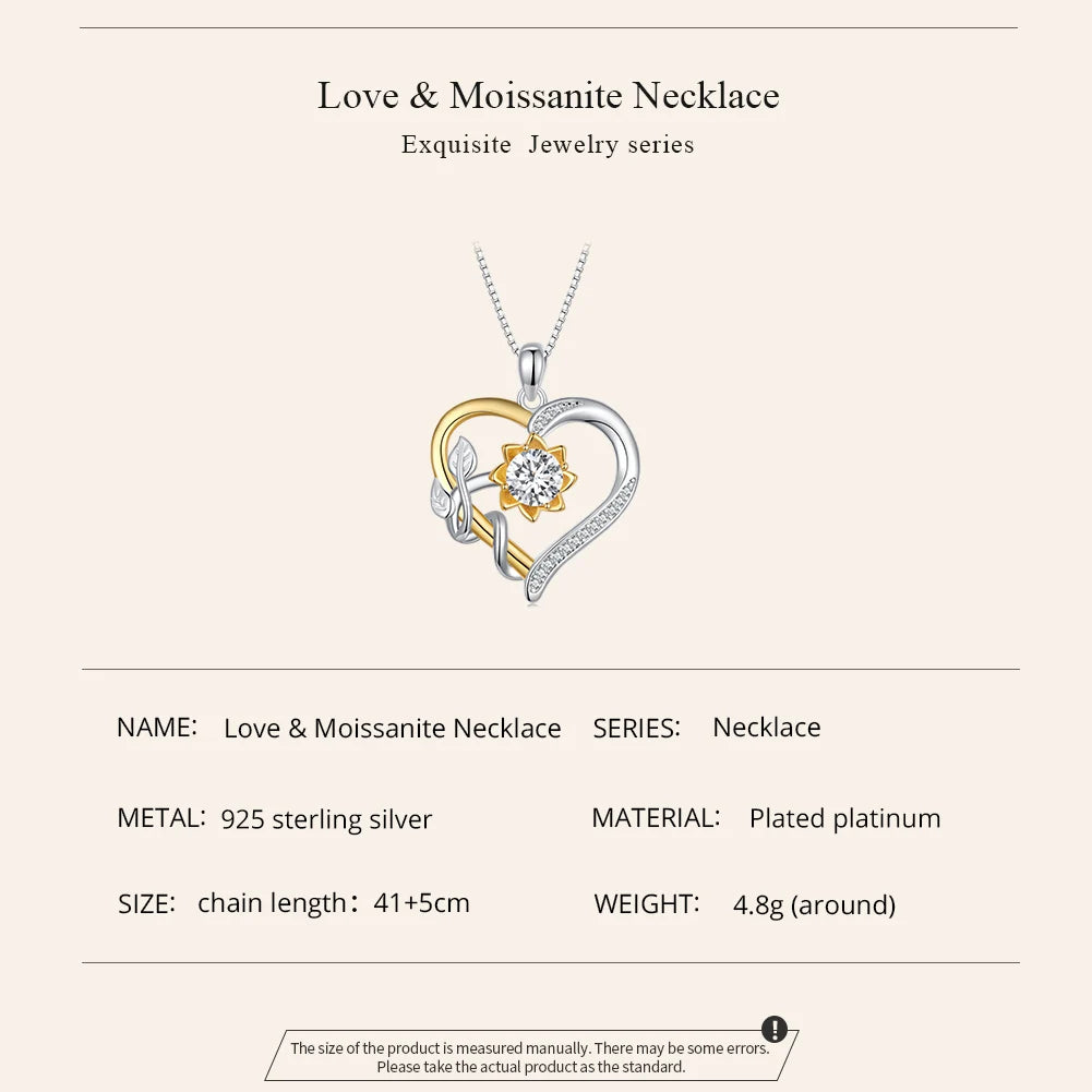 1 Carat Heart-Shaped Moissanite Pendant Necklace – D Color VVS1 Stone with 925 Sterling Silver Chain for Women