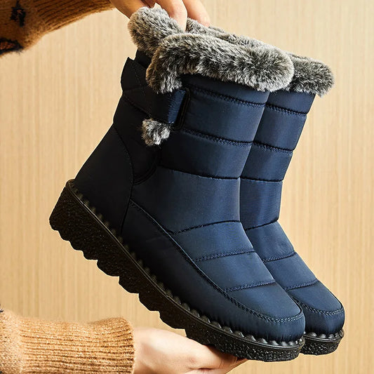 Women's Winter Ankle Snow Boots – Waterproof Low Heel Booties with Plush Fur Lining