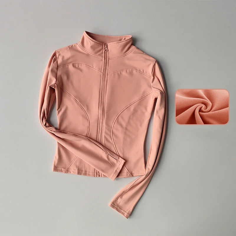 Women's Quick-Dry Zip-Up Slim Fit Yoga Jacket – Long Sleeve Stand Collar Outdoor Fitness Top