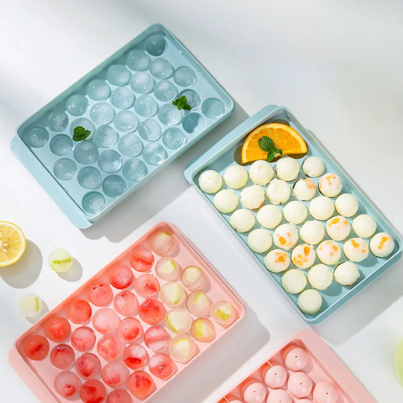 33-Ball Round Ice Cube Tray with Lid – Mini Ice Ball Maker Mold for Whiskey, Cocktails, and Cold Drinks
