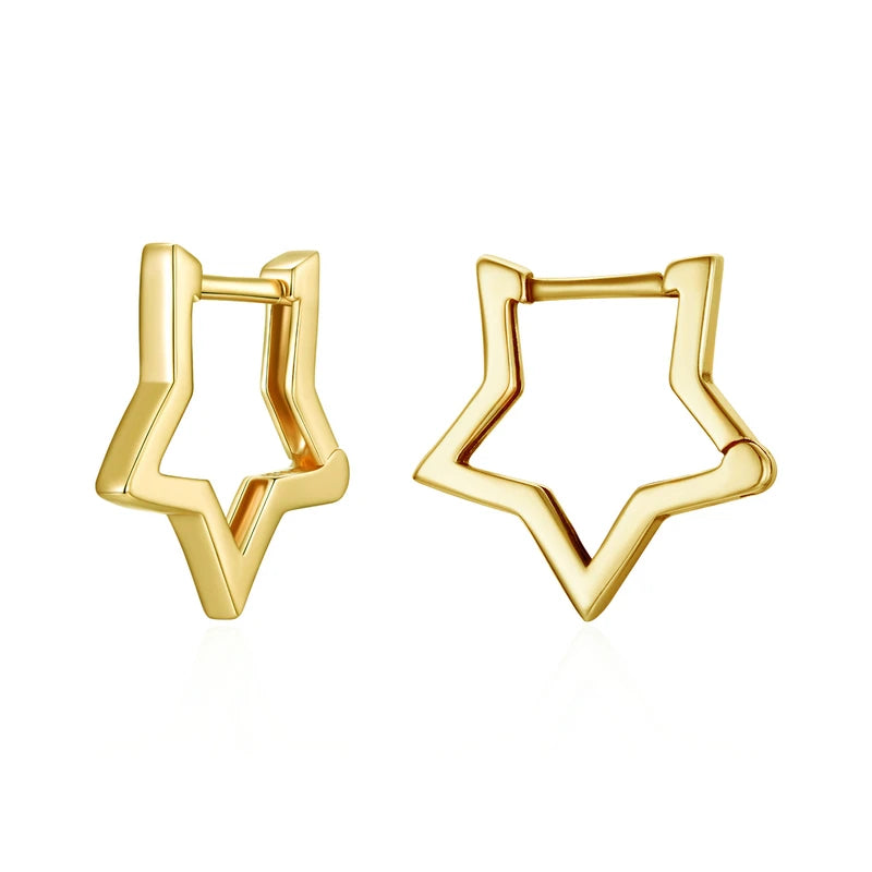 925 Sterling Silver Star-Shaped Hoop Earrings – Minimalist Starlike Design for Women