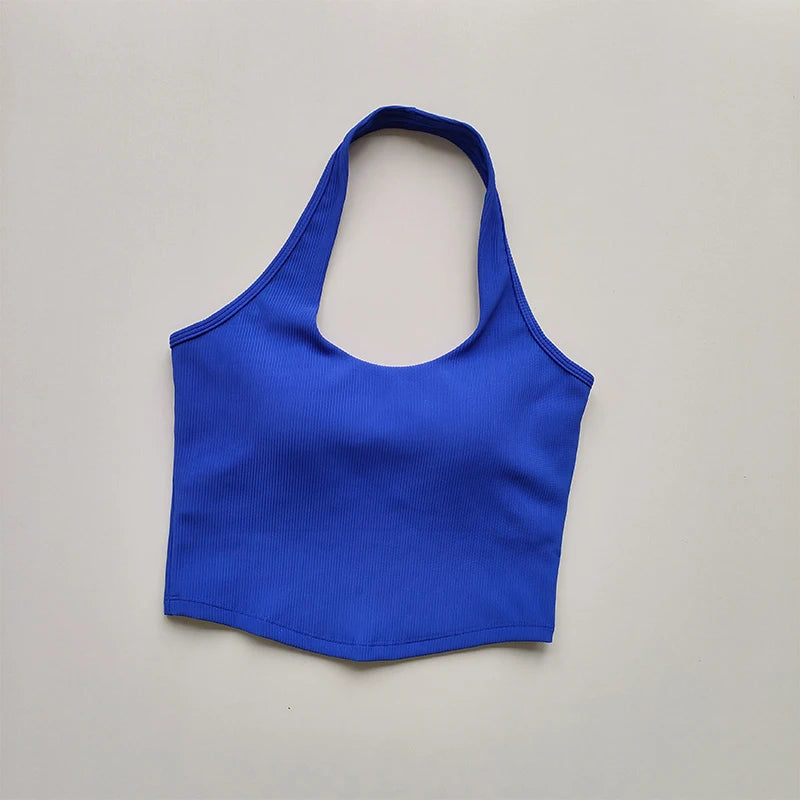Women's One-Piece Cup Shockproof Sports Bra – Hanging Neck Fitness Tank Top