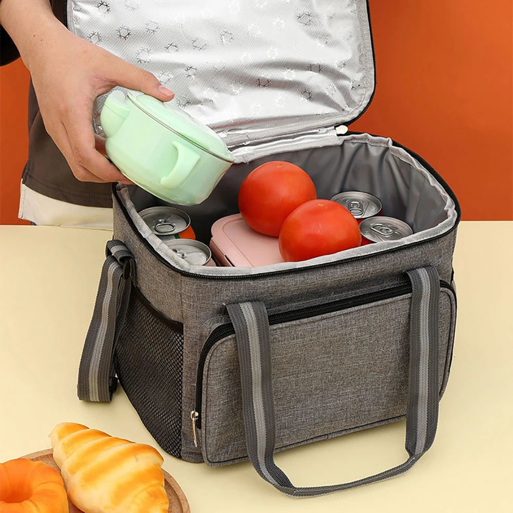 15L Large Insulated Lunch Bag – Waterproof, Leak-Proof Oxford Cloth Tote for Outdoor Picnic, Work, or School