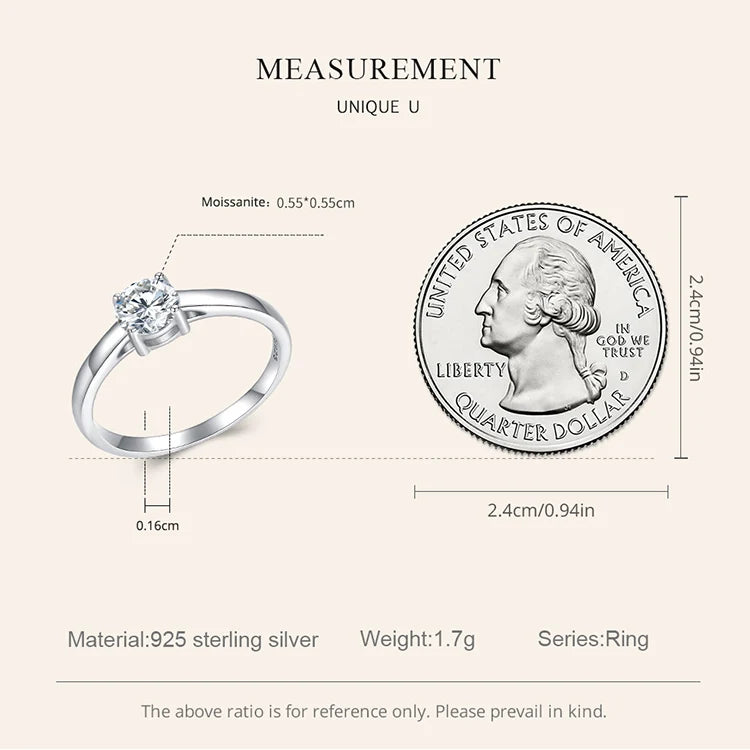 0.6 Carat Round Moissanite Engagement Ring – D Color VVS1 Stone on 925 Sterling Silver Prong Setting for Women