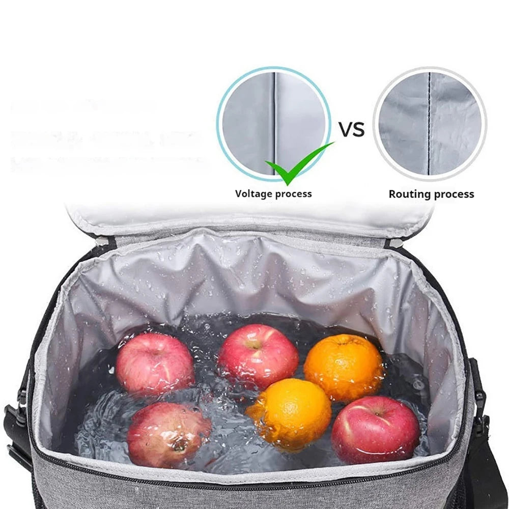 15L Large Insulated Lunch Bag – Waterproof, Leak-Proof Oxford Cloth Tote for Outdoor Picnic, Work, or School