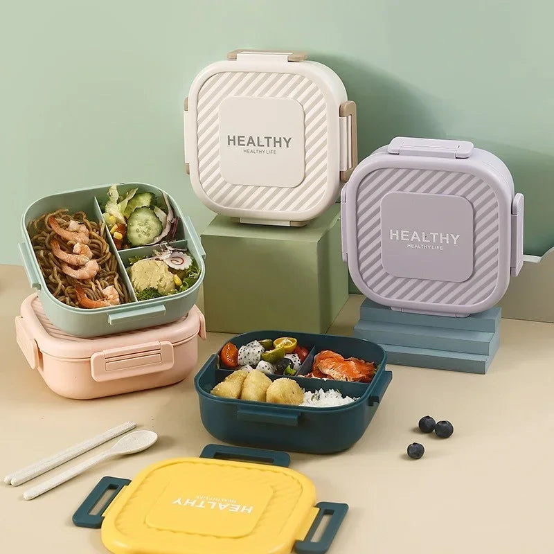 1300ml Portable Lunch Box with Tableware – Microwaveable Square Bento Box for School, Office, or Picnic