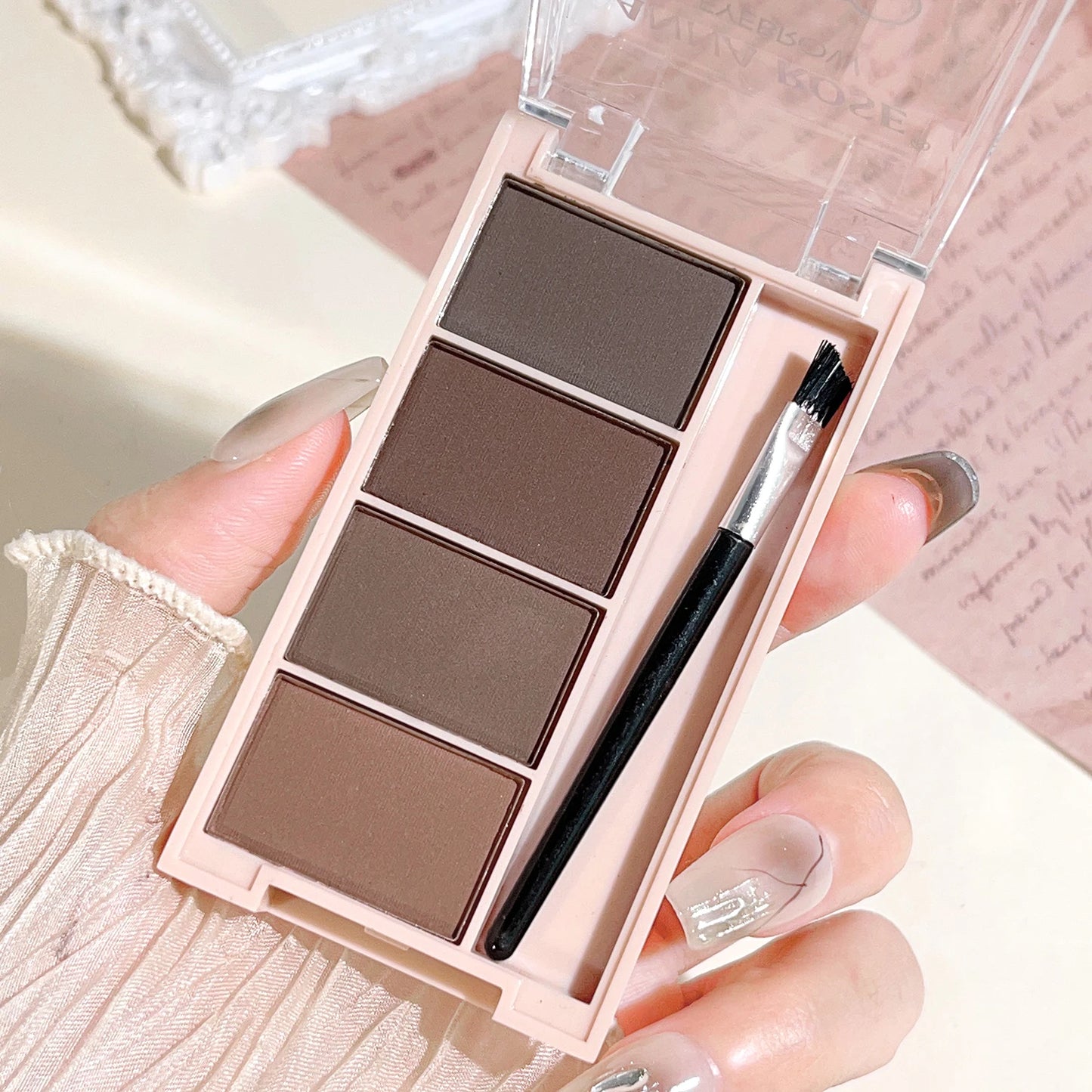 4-Color Eyebrow Powder Palette with Brush – Gray & Brown Matte Tones for Natural Long-Lasting Definition