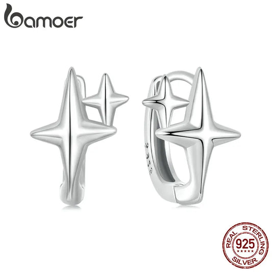 Starlight Sterling Silver Hoop Earrings – Delicate Star Huggie Design for Women