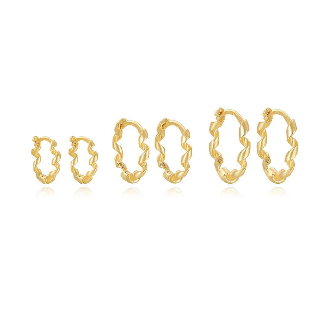 925 Sterling Silver Twisted Gold Hoop Earrings for Women – Multiple Sizes Huggie Studs