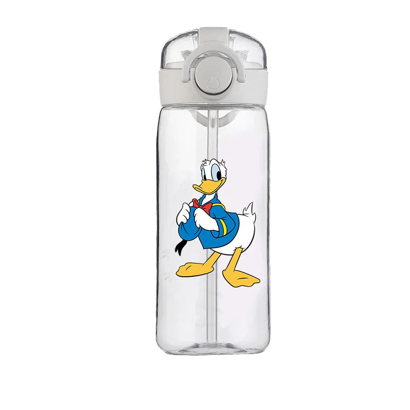 400ml Cartoon Straw Water Cup for Kids – Drop-Resistant Portable Drinking Bottle with Lid and Handle, Donald Duck Design for School or Gifts
