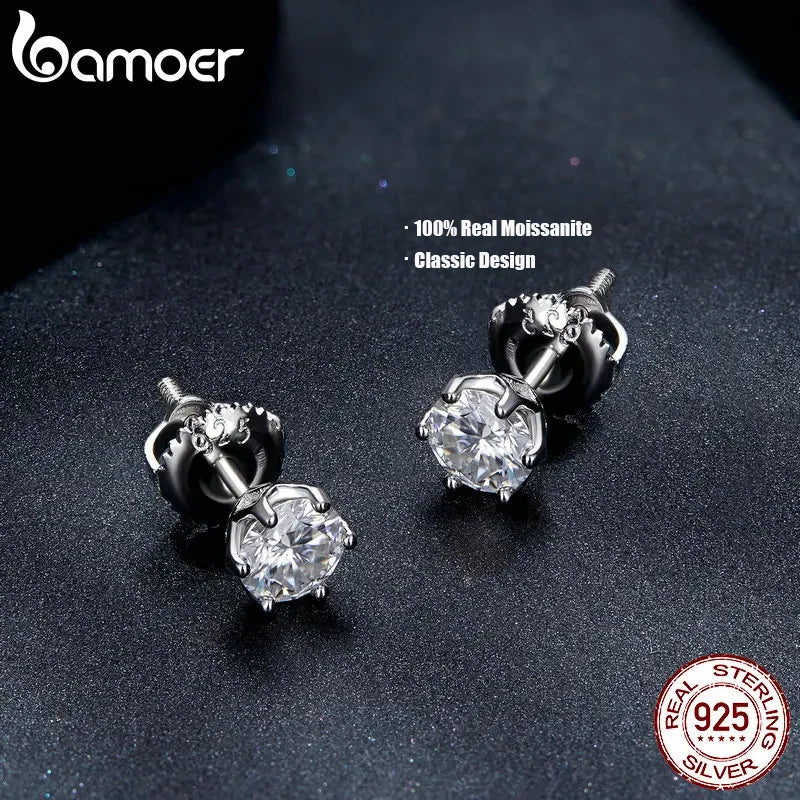 925 Sterling Silver Moissanite Stud Earrings – 1.0CT D Color Round Brilliant Cut for Engagement or Wedding