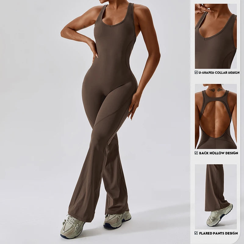 V-Back Scrunch Jumpsuit for Women – Stretchy Sleeveless Sports Romper for Yoga, Gym & Outdoor Workouts