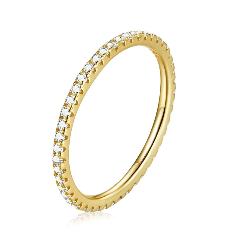 Simple Gold-Plated CZ Stone Ring in 925 Sterling Silver – Elegant Dazzling Band for Women