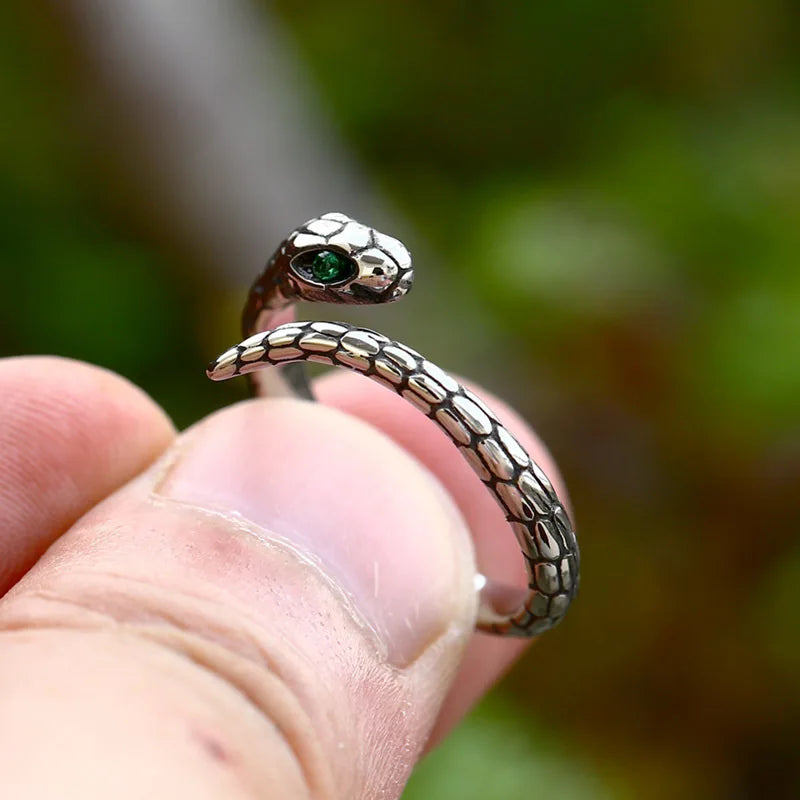 Adjustable Snake-Shaped 925 Sterling Silver Ring for Women – Vintage-Inspired Statement Jewelry