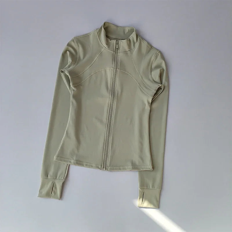 Women's High-End Yoga Sports Jacket – Long Sleeve, Windproof Training Top with Standing Collar