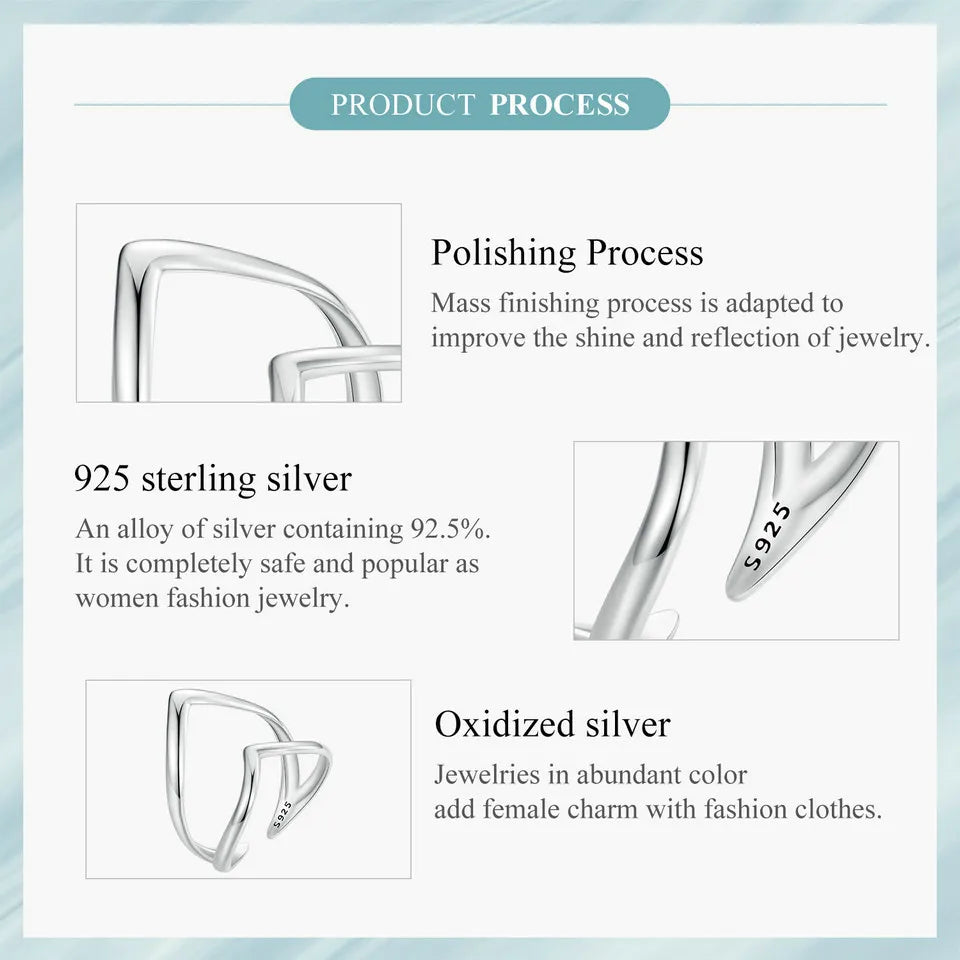 Adjustable V-Shaped Double Layer Ring in 925 Sterling Silver – Trendy Punk-Inspired Cocktail Ring for Women