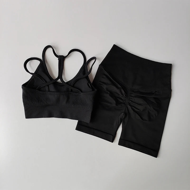 Women's Peach High Waist Yoga Set – Quick-Dry Sports Bra & 3/4 Leggings Two-Piece Fitness Outfit