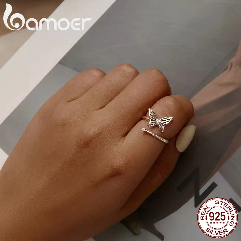 925 Sterling Silver Adjustable Butterfly Ring for Women – 14K Gold Plated Cocktail Ring in 2 Colors