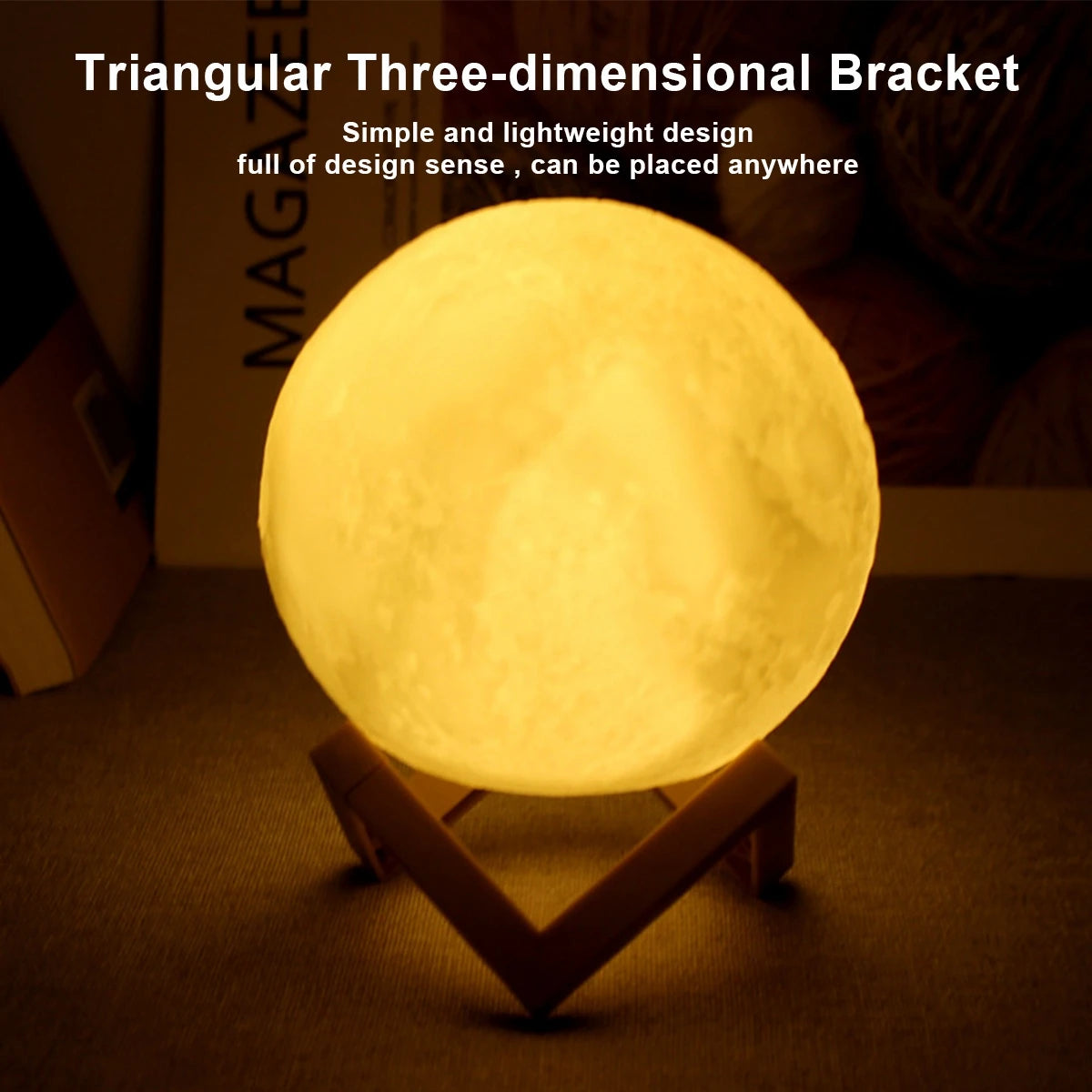 8cm Moon Lamp – LED Battery-Powered Night Light with Wooden Stand, Starry Ambient Globe for Bedroom Decor & Kids Gift
