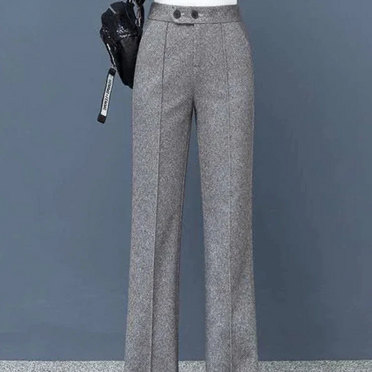 Thick Wool Blend High-Waist Wide Leg Pants for Women – Korean Style Winter Loose Fit Trousers