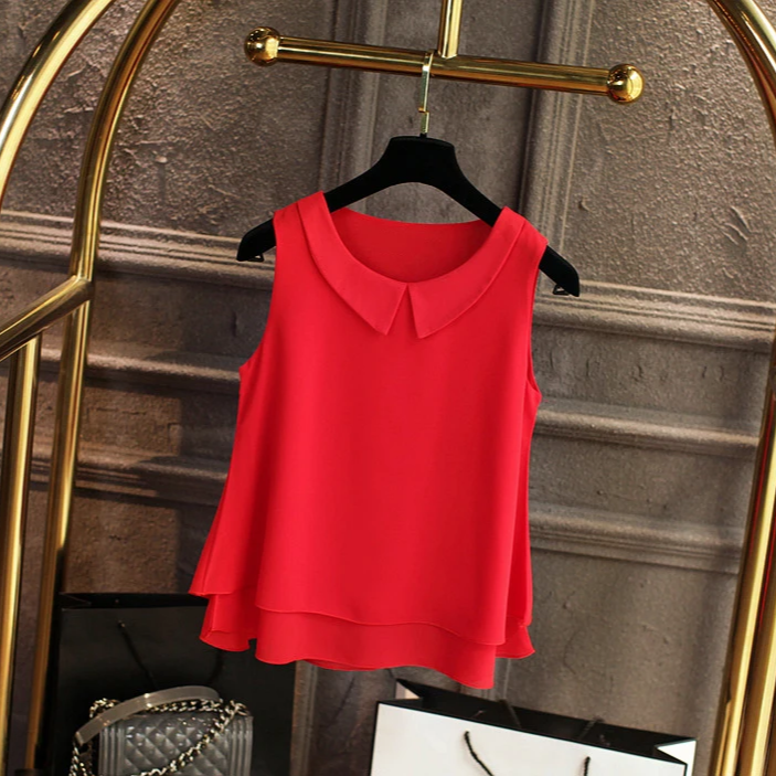 Sleeveless Chiffon Blouse with Peter Pan Collar – Oversized Summer Top for Women