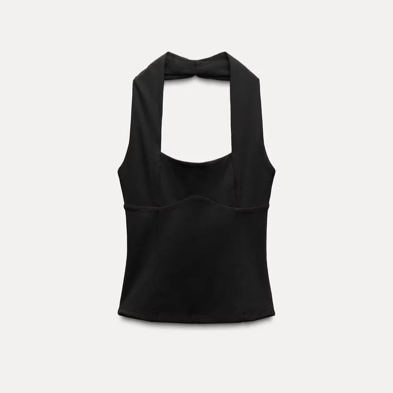 Women's Sexy Pleated Halter Neck Sleeveless Top – Ruched Elastic Camisole for Autumn Winter