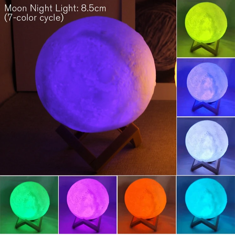8cm Moon Lamp – LED Battery-Powered Night Light with Wooden Stand, Starry Ambient Globe for Bedroom Decor & Kids Gift