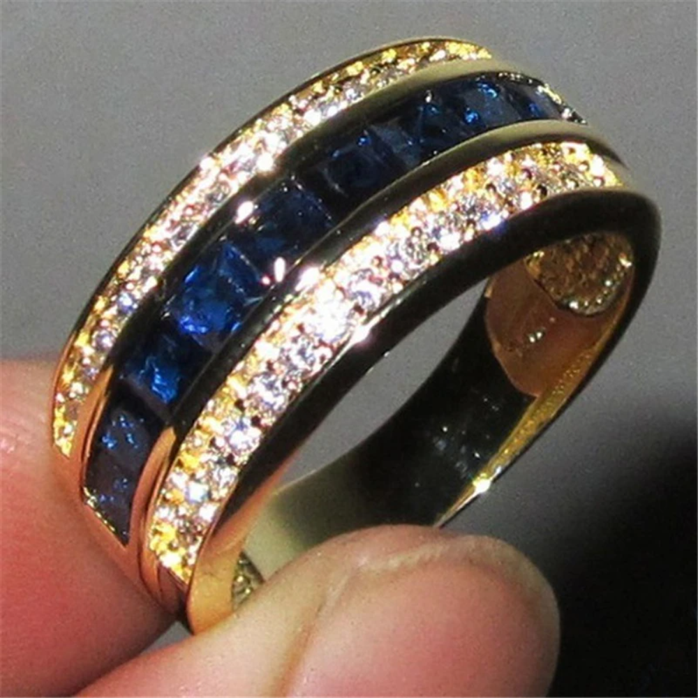 18K Yellow Gold Sapphire and Diamond Jewelry Set – Full Diamond Ring and Pendant Necklace for Women and Men, Classic Fine Jewelry Gift