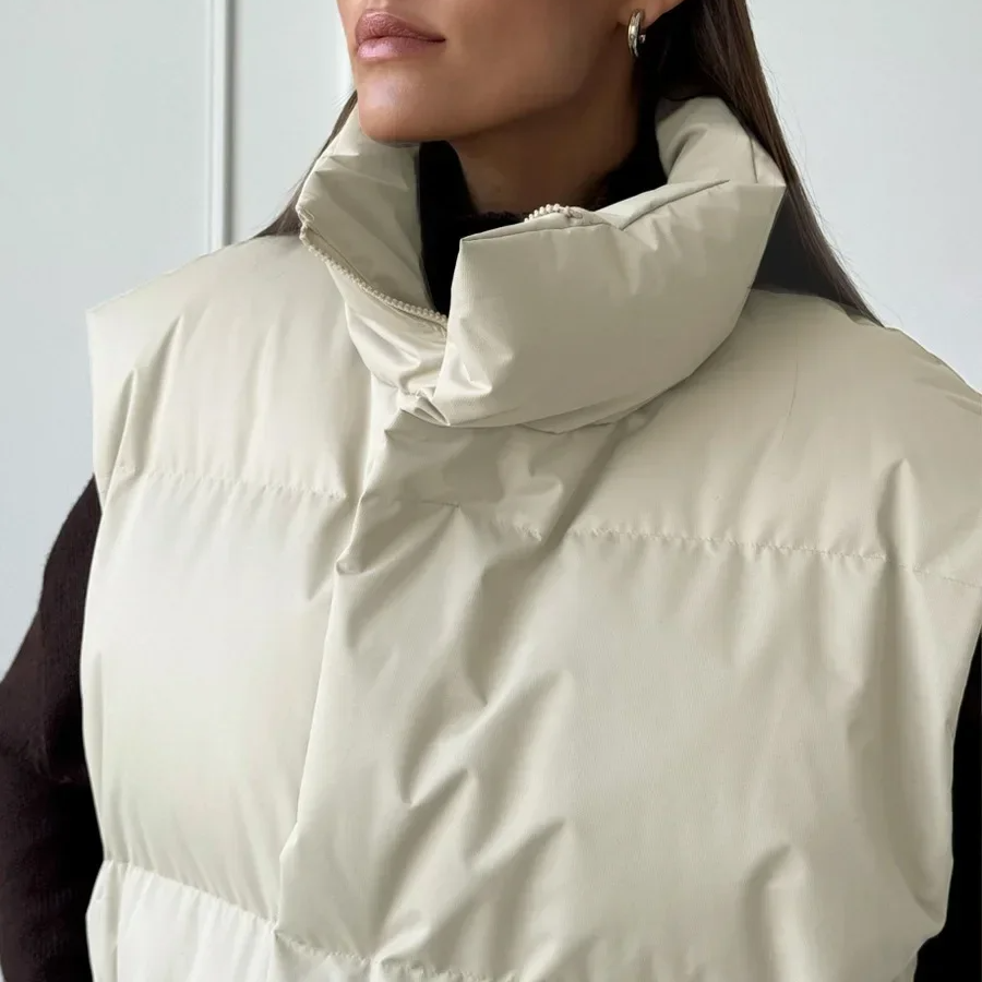 Thick Warm Sleeveless Cotton Vest Jacket – Casual High Street Style Outerwear for Autumn and Winter