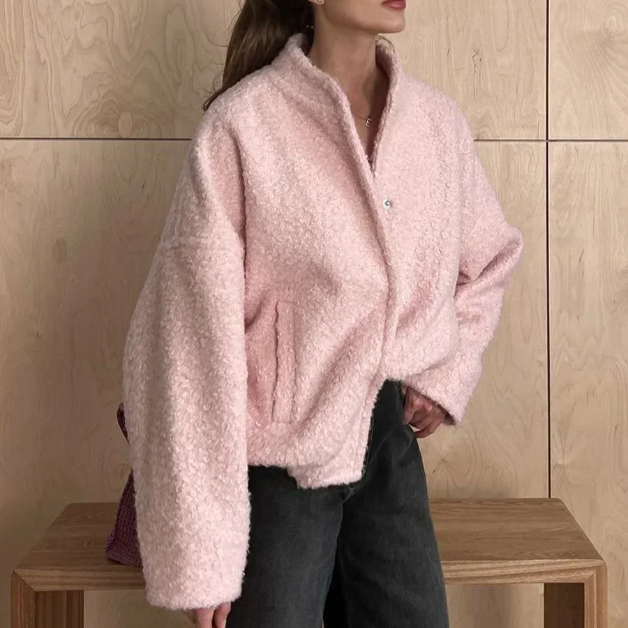 Women's Short Faux Fur Jacket – Thick Loose Fit Casual Cardigan-Style Coat for Autumn and Winter