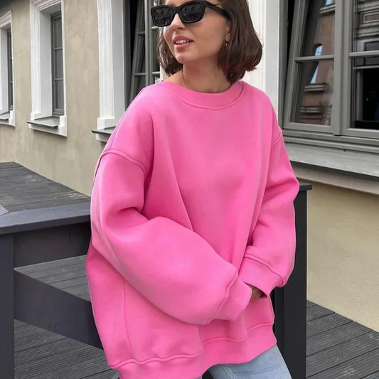 Women's Oversized Fleece Pullover Sweatshirt – Warm Thick Casual Long Sleeve Top for Autumn and Winter Streetwear