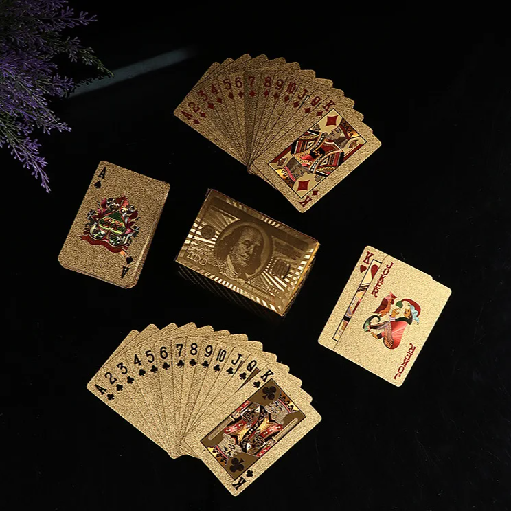 24K Gold Waterproof Plastic Playing Cards – Durable PET Poker Deck for Table Games & Gift Nights