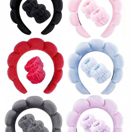 3-Piece Luxury Spa Headband and Wristband Set – Soft Fiber Face Wash & Makeup Hair Accessory Kit