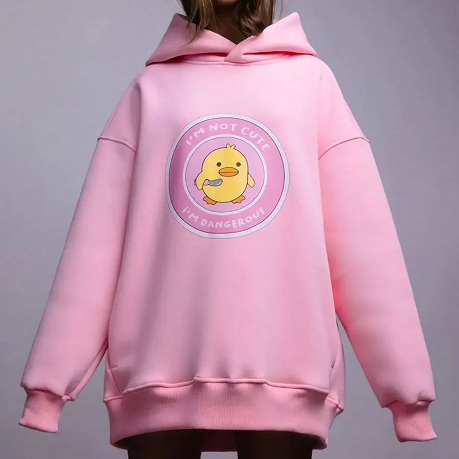 Women's Oversized Printed Hoodie – Warm Loose-Fit Pullover Sweatshirt with Drop Sleeves for Autumn and Winter