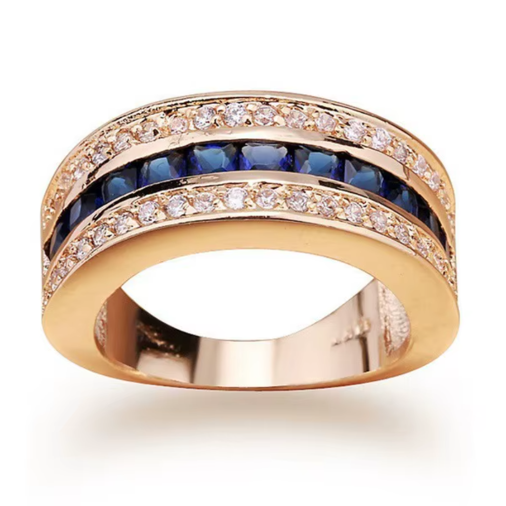 18K Yellow Gold Sapphire and Diamond Jewelry Set – Full Diamond Ring and Pendant Necklace for Women and Men, Classic Fine Jewelry Gift