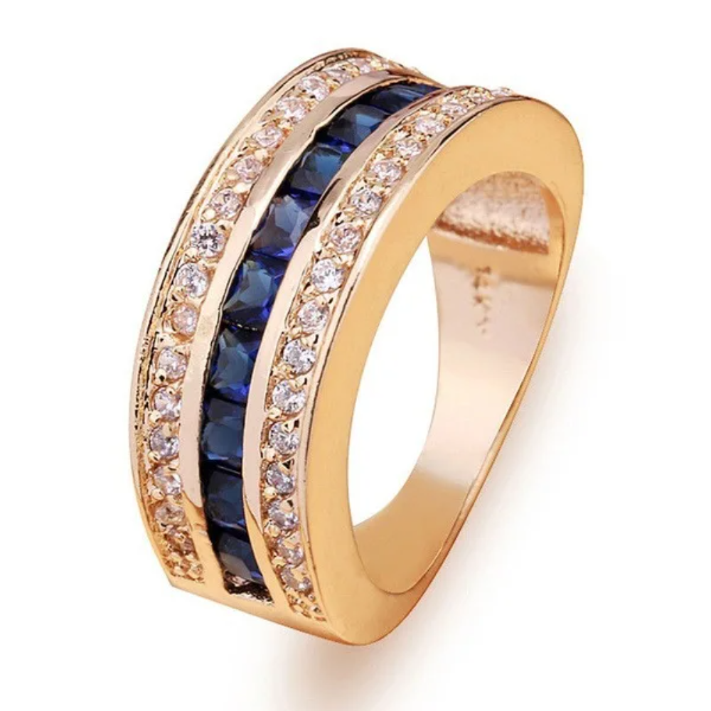 18K Yellow Gold Sapphire and Diamond Jewelry Set – Full Diamond Ring and Pendant Necklace for Women and Men, Classic Fine Jewelry Gift