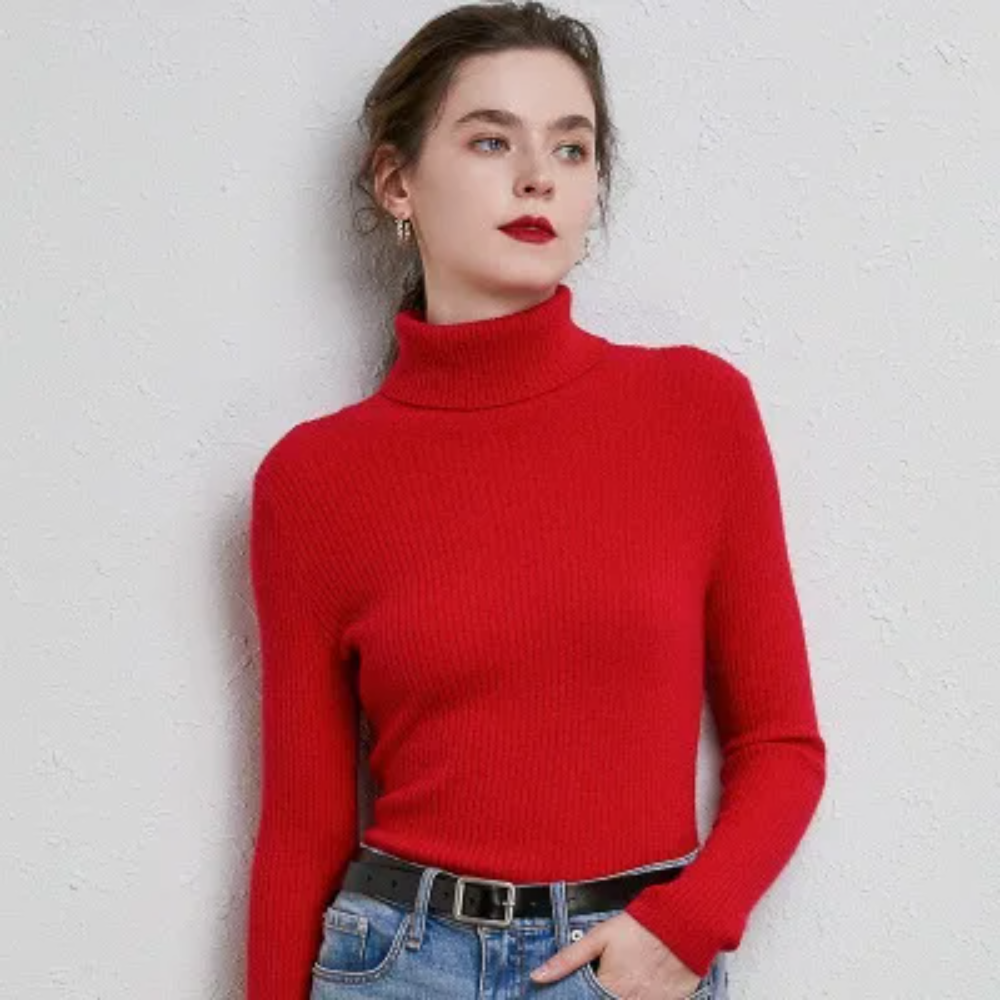Women's Winter Knitted Turtleneck Sweater – Slim Fit Cotton Polo-Neck Pullover for Casual Cold Weather Outfits