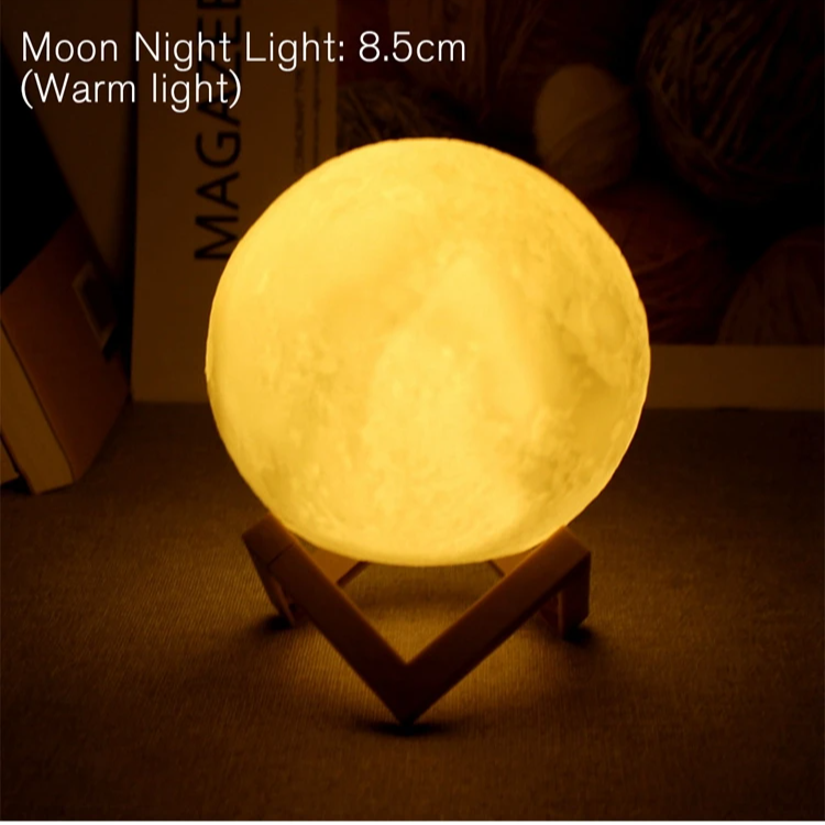8cm Moon Lamp – LED Battery-Powered Night Light with Wooden Stand, Starry Ambient Globe for Bedroom Decor & Kids Gift