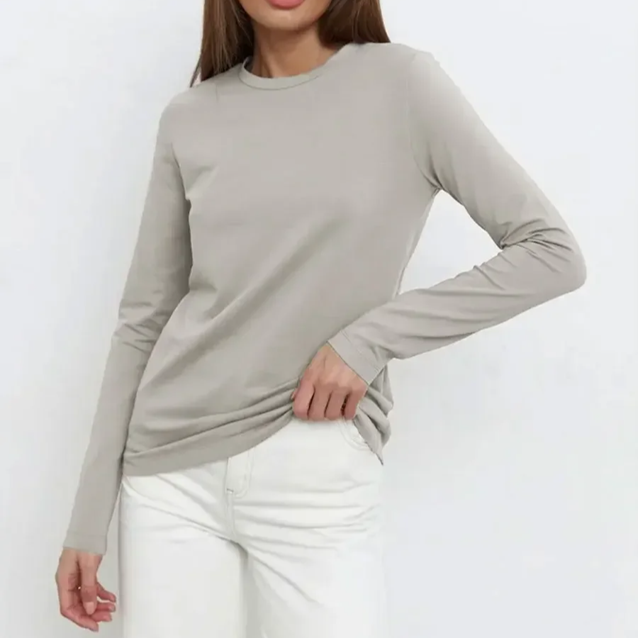 Women's 100% Cotton Long Sleeve Oversized T-Shirt – Loose Basic Solid Top for Spring and Autumn Casual Wear