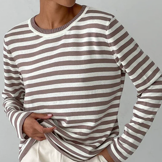 Women's Knitted Striped Sweater – Loose Fit Warm Thick Pullover with Long Sleeves for Autumn and Winter