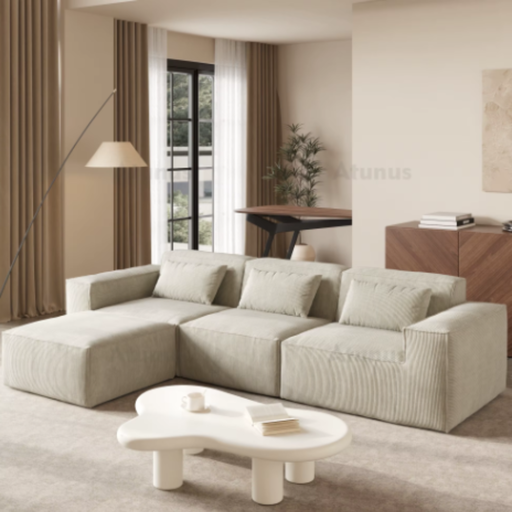 Stock Modular Corduroy Sectional Sofa – Vacuum Compressed L-Shaped Couch Set for Living Room