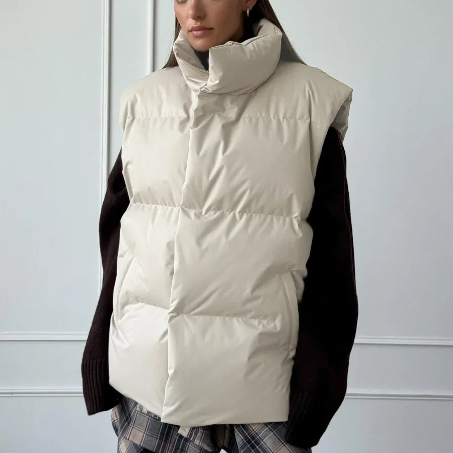 Thick Warm Sleeveless Cotton Vest Jacket – Casual High Street Style Outerwear for Autumn and Winter
