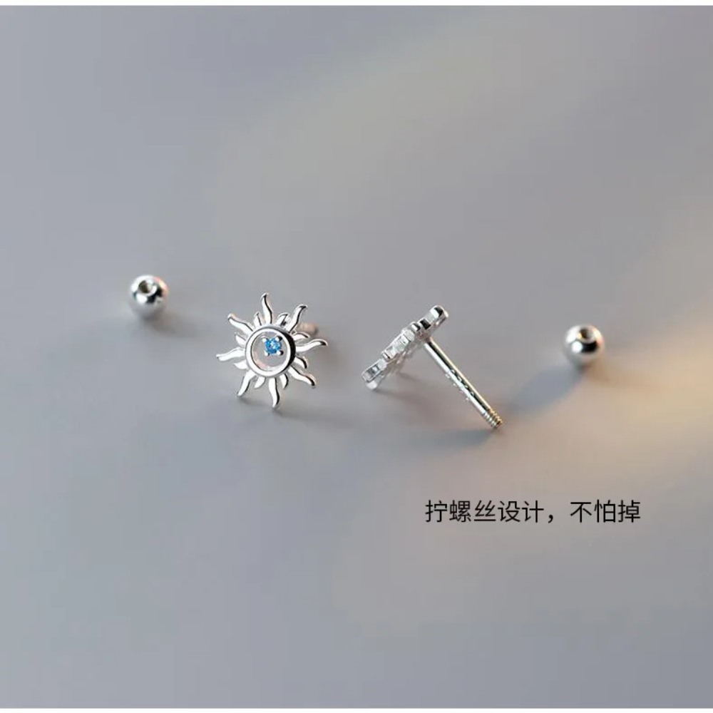 925 Sterling Silver Elegant Blue Zircon Sunburst Stud Earrings for Women – Dainty Crystal Star Earrings for Piercing, Party, and Everyday Wear