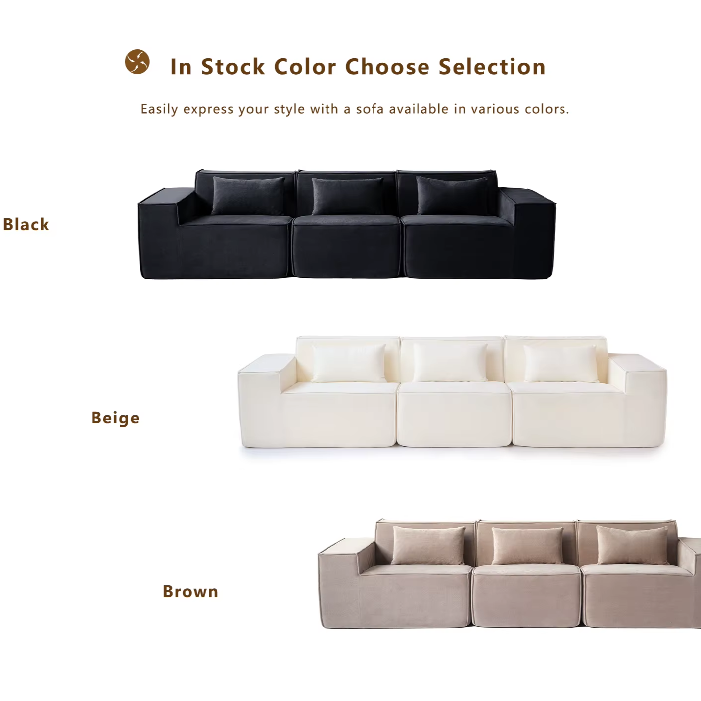 Black Modular Cloud Velvet Sectional Sofa – Vacuum Compressed Modern Living Room Couch Set