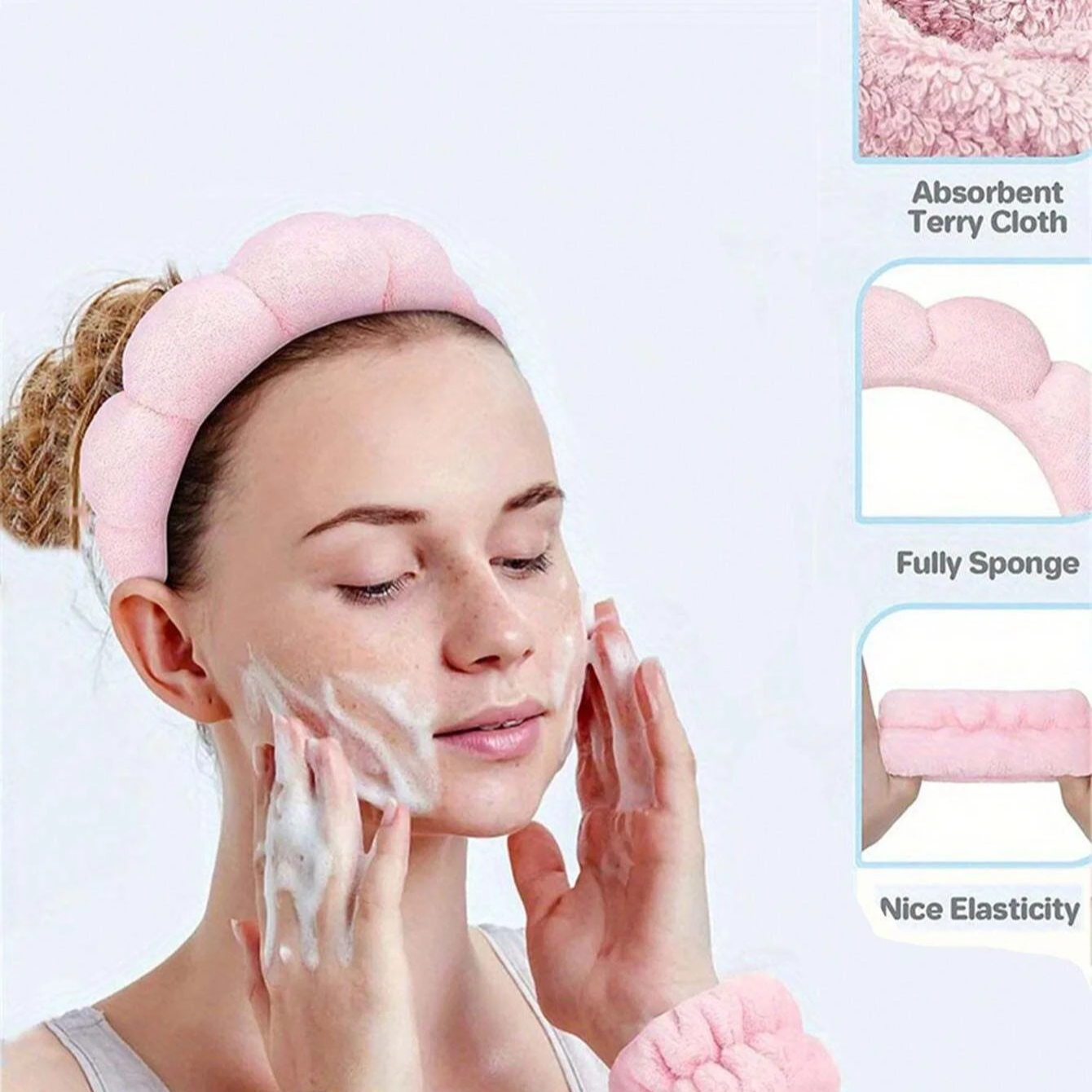 3-Piece Luxury Spa Headband and Wristband Set – Soft Fiber Face Wash & Makeup Hair Accessory Kit