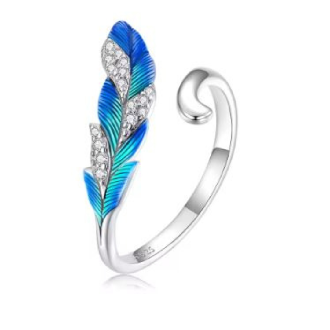 925 Sterling Silver Blue Feather Drop Earrings with CZ – Elegant Gift for Women