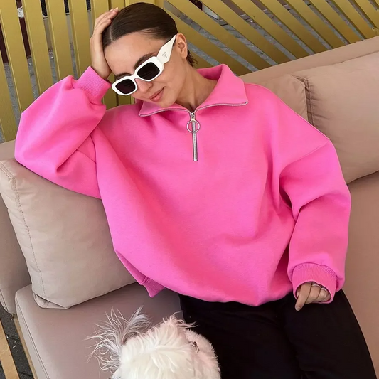 Women's Oversized Fleece Pullover Sweatshirt – Thick Warm Casual Streetwear for Autumn Winter