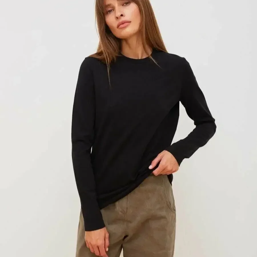 Women's 100% Cotton Long Sleeve Oversized T-Shirt – Loose Basic Solid Top for Spring and Autumn Casual Wear