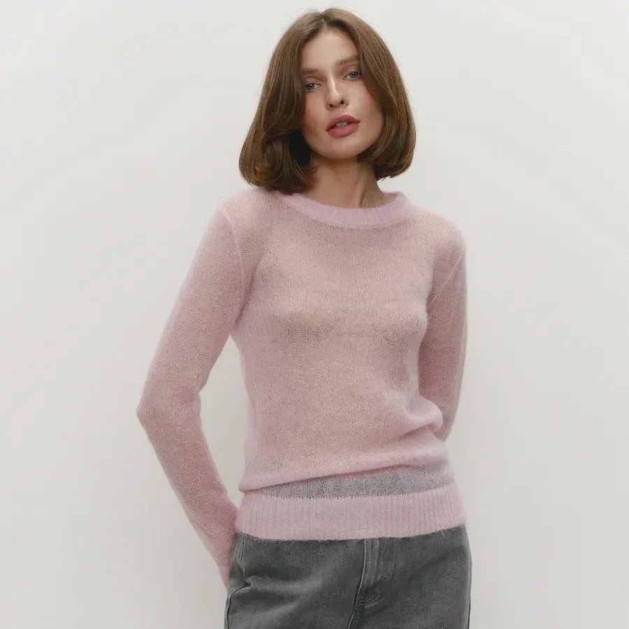 Slim Fit Round Neck Knit Sweater for Women – Long Sleeve Lightweight Pullover, Casual Chic Office Style for Spring and Autumn